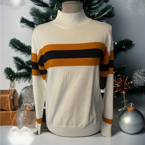 Women’s High Neck Sweater Orange/ Navy Strip Size Large NWOT - Picture 6 of 6